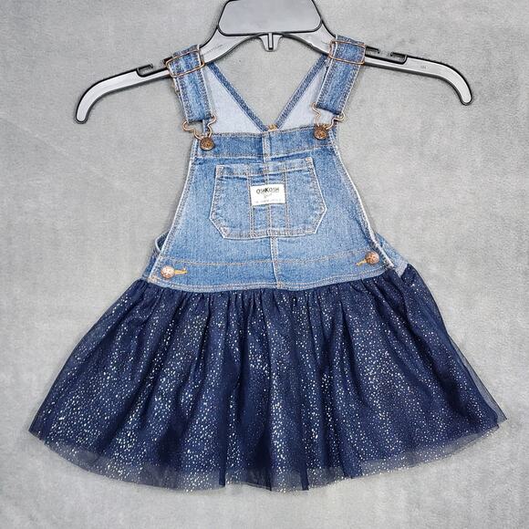 Oshkosh Bib Overall Dress Baby Girl Navy Blue Sparkly Tutu Dress 24Months - Picture 1 of 7